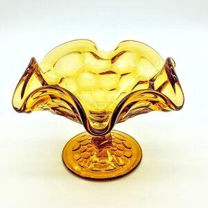 Vintage Viking Amber Glass Fluted Pedestal Compote Dish